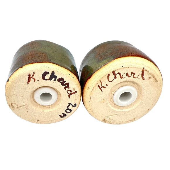 Handmade Ceramic Salt & Pepper Shakers Blue Brown Green Glaze By Kaye Chard - Picture 8 of 9